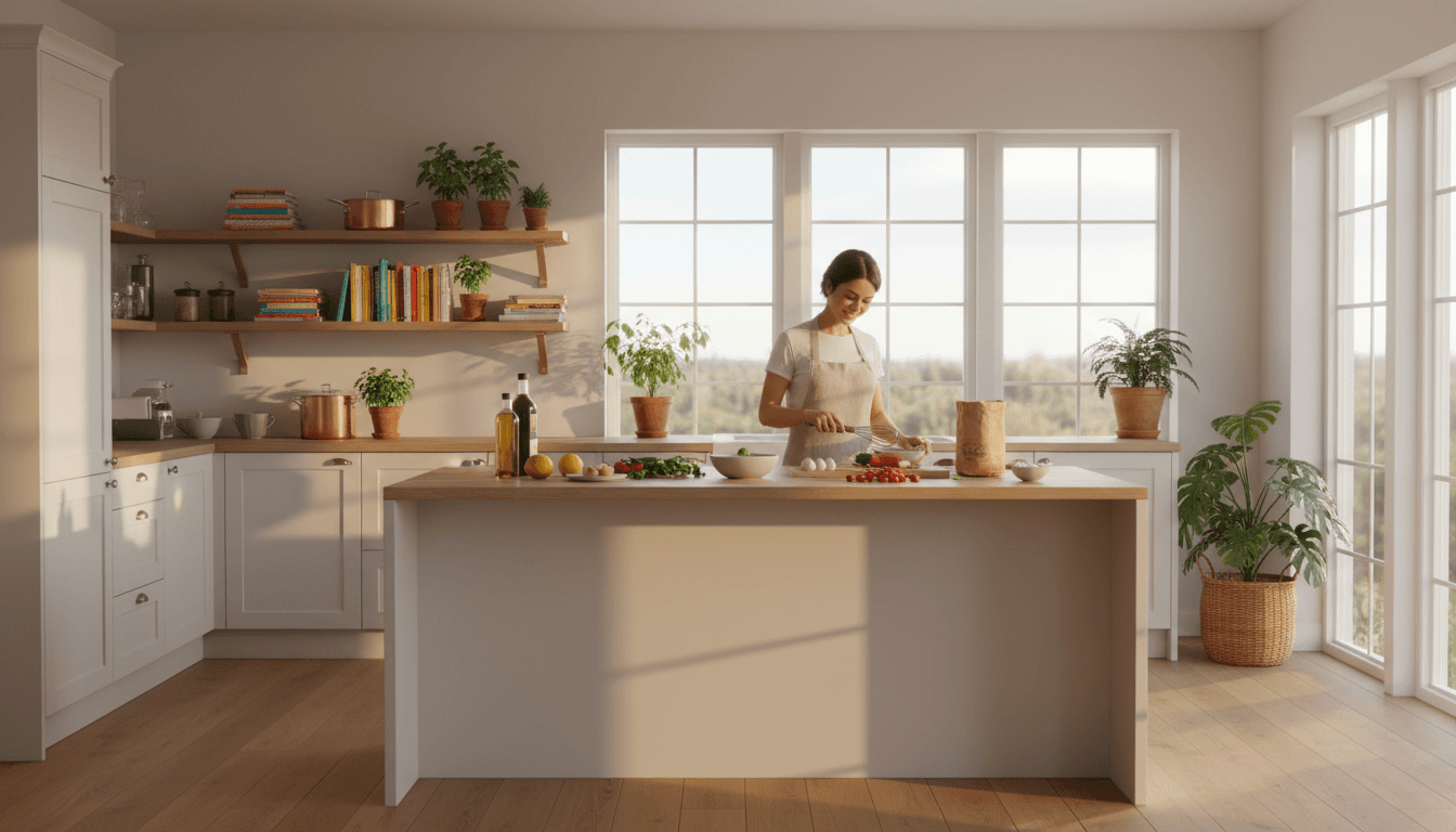 Home cook preparing fresh herbs in a bright Toronto kitchen