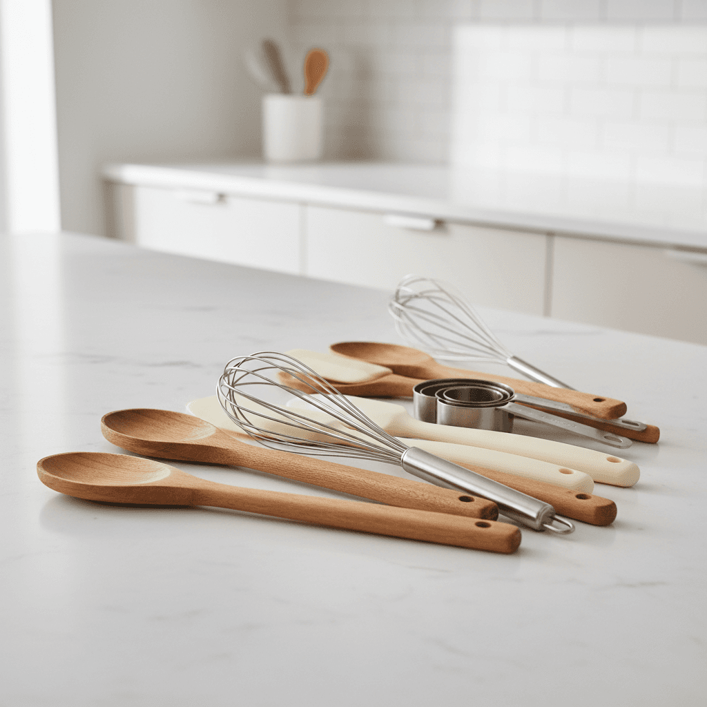 Organized kitchen drawer with wooden utensils