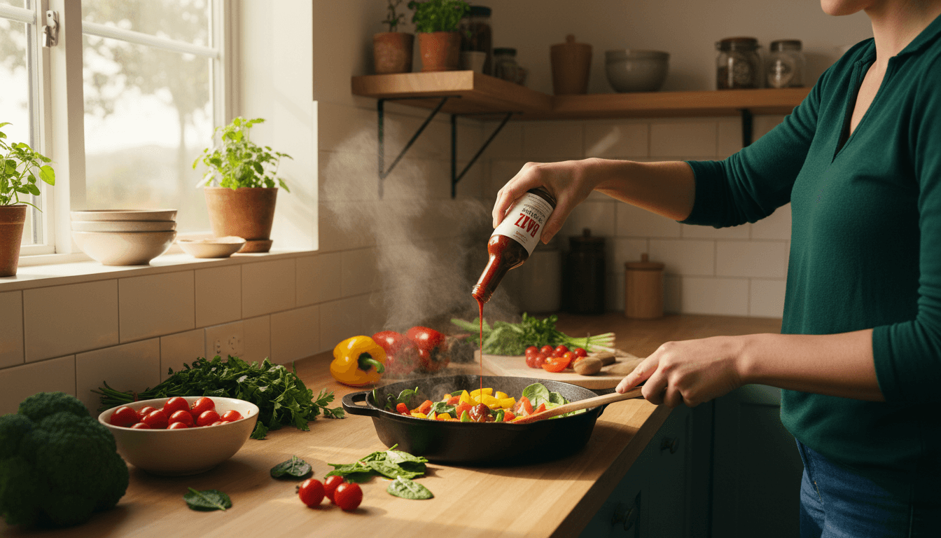 Home cook stirring soup on the stove in a bright kitchen